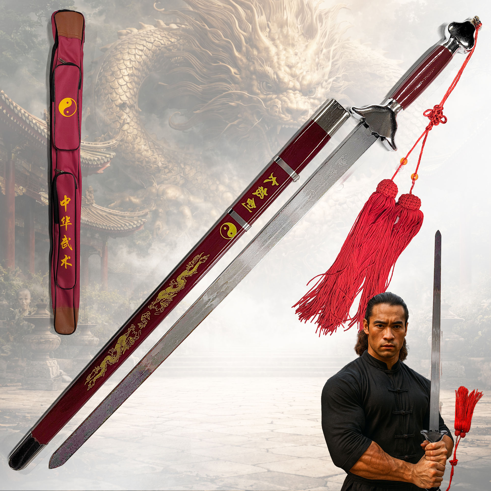 Tai Chi Schwert mit flexibler Klinge – 71 cm Klingenlänge inkl. Tasche